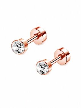Rose Gold Round CZ Flat Back Stud Earrings